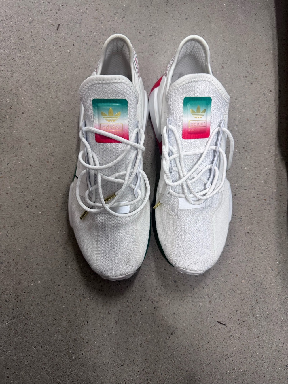 adidas White Athletic Sneakers with Rainbow Tongue Detail